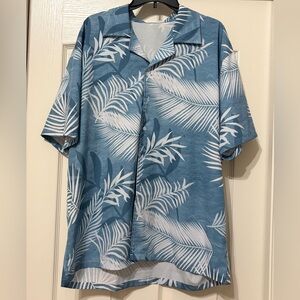 Men's Blue Leaf Pattern Casual Shirt